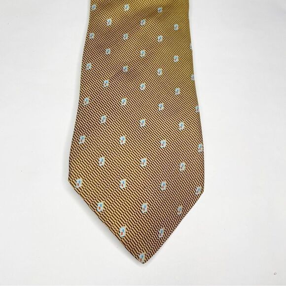 Michel Domit Men's 100% Silk Tie Italian gold yellow print - Picture 6 of 6